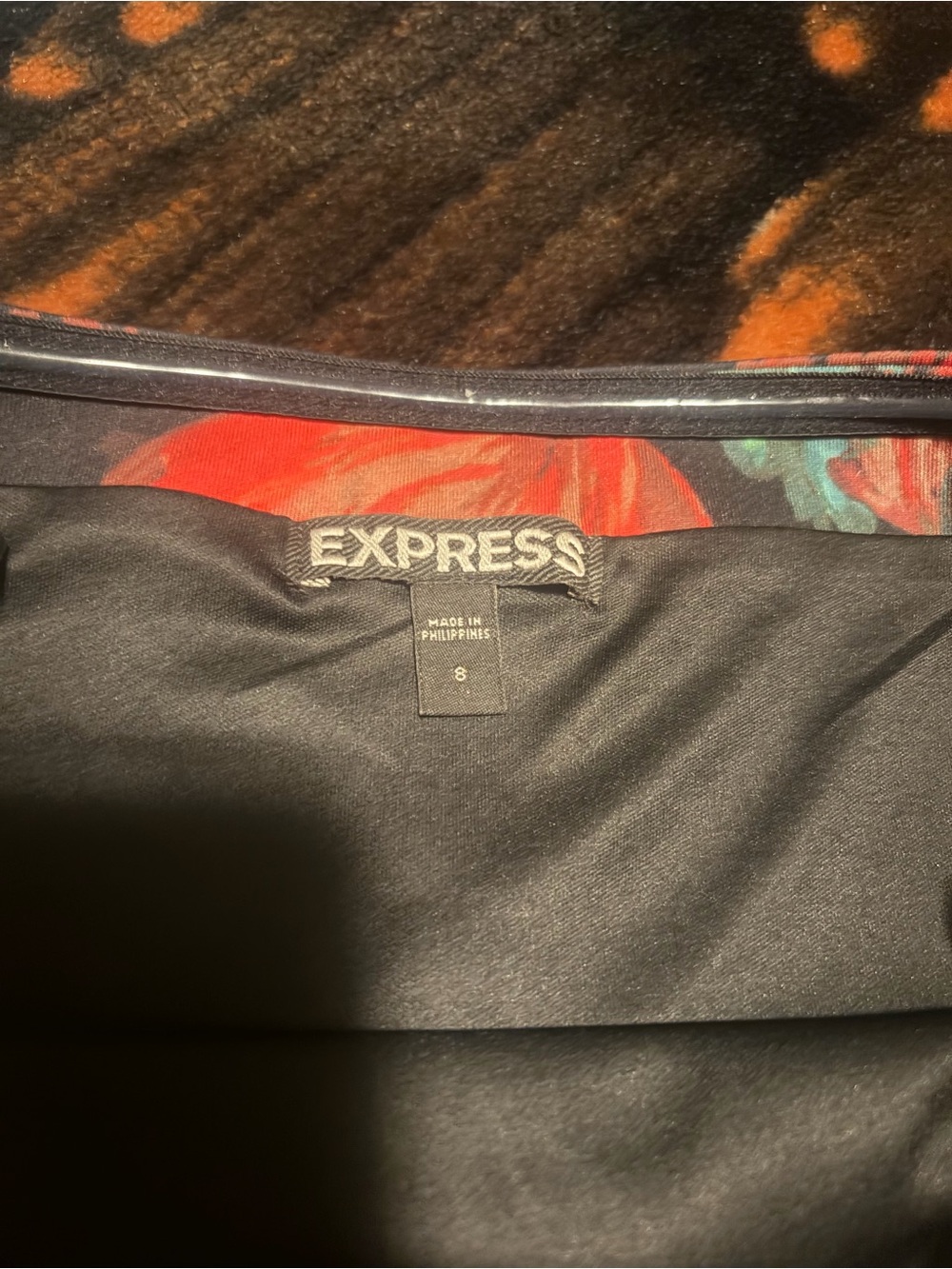 Express Black Dress with Red Floral Accent